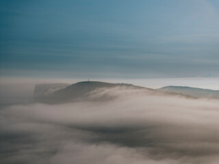 Picture of foggy hillside in the morning
