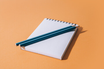 School supplies on orange backdrop. Back to school concept.