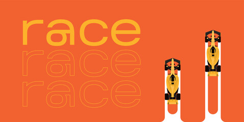 Red formula car. F1 landscape. Speed racing tournament. Formula One championship. Motorsport concept. Vector Illustration isolated on background. Poster design