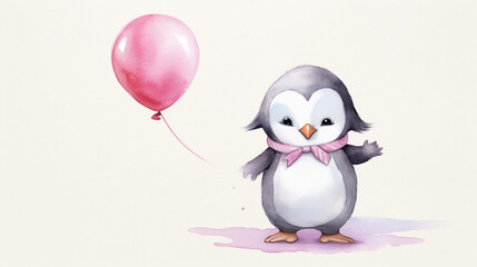 a cute penguin holding a heart balloon created by generative AI