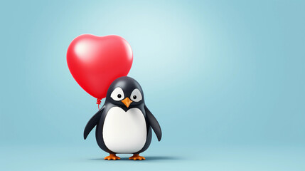 Fototapeta premium a cute penguin holding a heart balloon created by generative AI