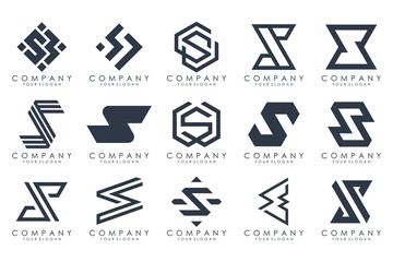 Abstract collection with letters S logo design. creative design logotype S with black colors.