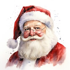 Watercolor Santa Claus portrait, christmas illustration. Generative AI © juliiapanukoffa