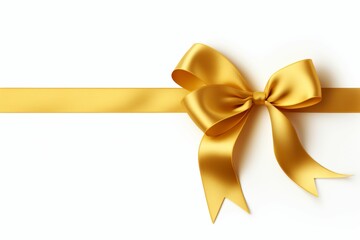 A curly gold ribbon for Christmas and birthday present banner isolated against a white background - Generative AI