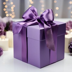 purple gift box with bow - Generative AI