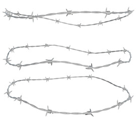 a 3D illustration of a barbed wire fence twisted into the shape of a round circle frame.