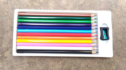 many drawing colour pencil in a box
