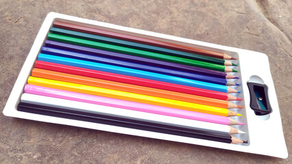 many drawing colour pencil in a box