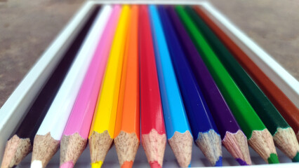 many drawing colour pencil in a box