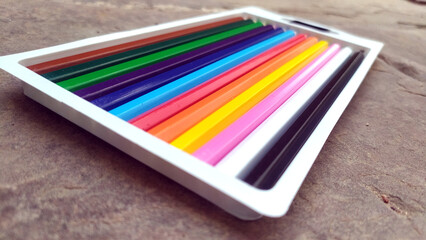 many drawing colour pencil in a box