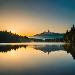 Serene landscape of lake and mountains