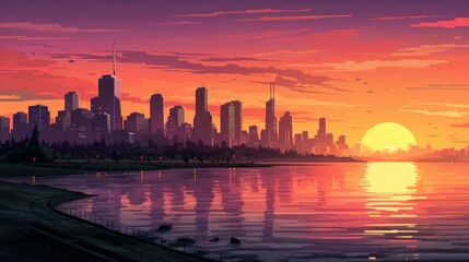Fototapeta na wymiar City background on the sunset
