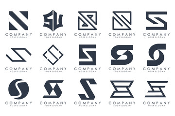 Abstract collection with letters S logo design. creative design logotype S with black colors.