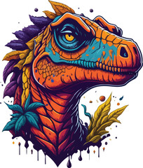 Colorful dinosaur face vibrant bold vivid colors t-shirt design vector illustrations. Chromatic ankylosaurus
