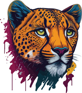 Colorful cheetah face vibrant bold vivid colors t-shirt design vector illustrations. Neon cheetah expression