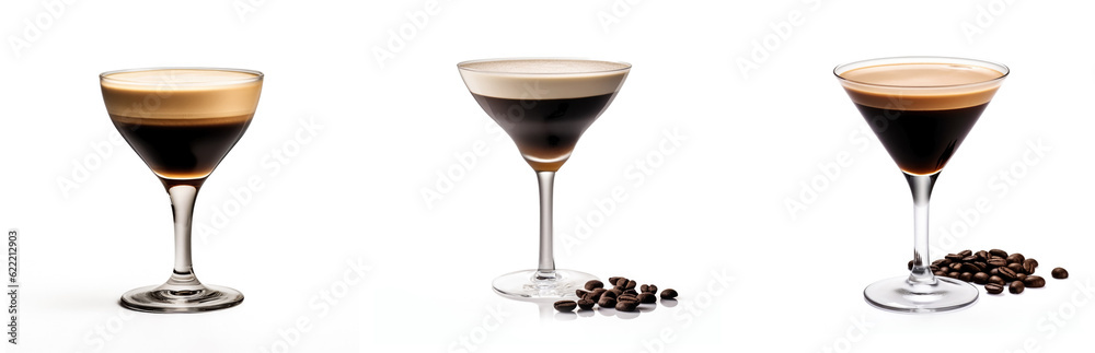 Sticker espresso martini collection of cocktails isolated on white background