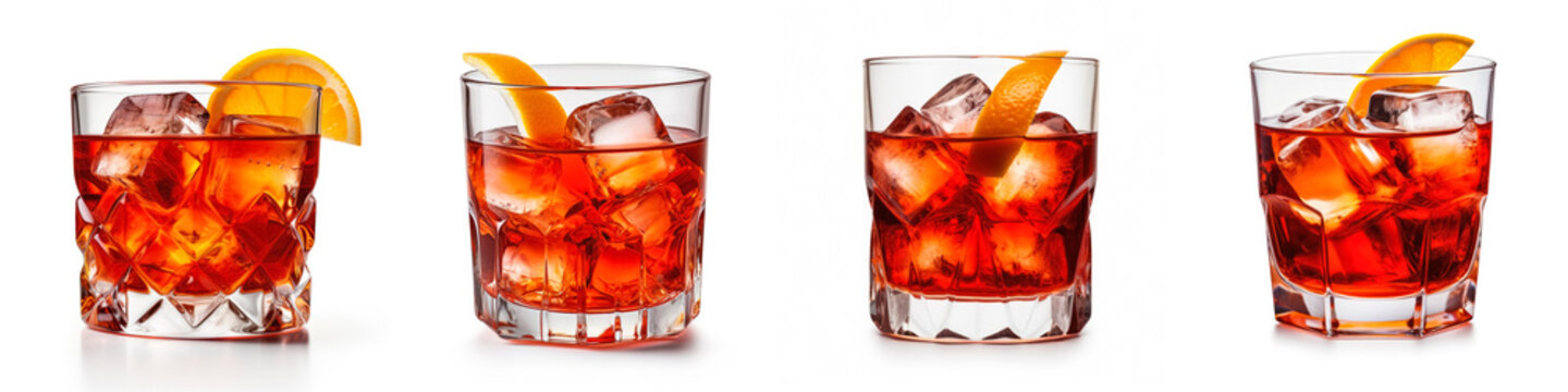 Set of negroni cocktails isolated on white background