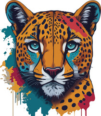 Colorful cheetah face vibrant bold vivid colors t-shirt design vector illustrations. Kaleidoscope cheetah magic