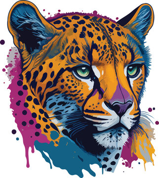 Colorful cheetah face vibrant bold vivid colors t-shirt design vector illustrations. Vibrant speed cheetah