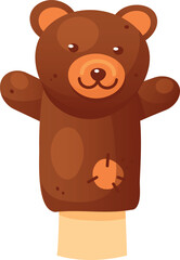 Hand animal puppet funny bear brown soft toy for childish theater entertainment vector flat
