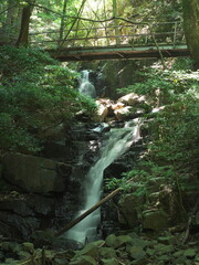 小さな渓谷を流れる清流の滝の湯な段差
