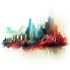 Abstract graphic colored city graph on white background.