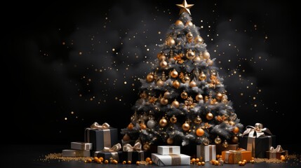 A beautiful real Christmas tree with presents.