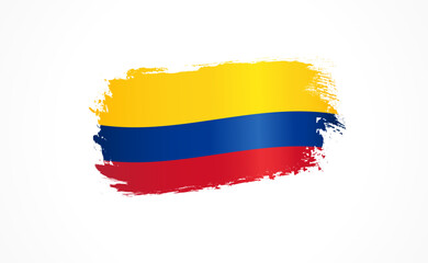 Colombia grunge flag. Colombian flag in brush strokes shape for Independence Day. Vector illustration on white background