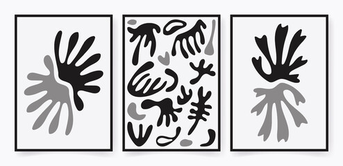 Fototapeta na wymiar Abstract contemporary floral poster set. Botanical art organic wavy shapes Matisse style modern print botanical element organic shapes. Vector illustration