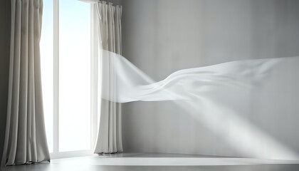 Fototapeta na wymiar white columns and curtains, dress, bride, wedding dress, room, AI generated 