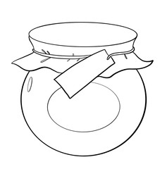 contour line illustration of a jar of jam with packaging and a sticker for an inscription design element postcard sticker or coloring cartoon style