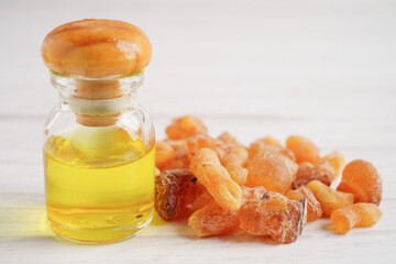 Frankincense or olibanum aromatic resin used in incense and perfumes.