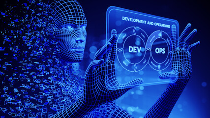 DevOps Dev Ops software development. Business Technology Automation Process Concept