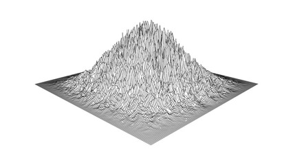 Digital destorted mountain sketch, black landscape. Futuristic modern square background of the 1980s. Big data visualization. Vector illustration.