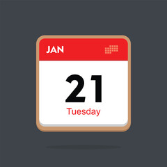 tuesday 21 january icon with black background, calender icon