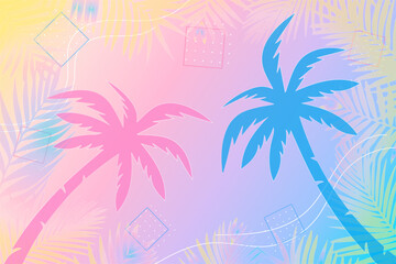 Fototapeta na wymiar palm trees, multicolored palm silhouettes background