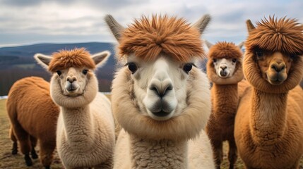 Furry alpacas, known for their irresistibly soft coats and big, expressive eyes. These gentle creatures captivate hearts with their endearing appearance and gentle nature. Generated by AI.