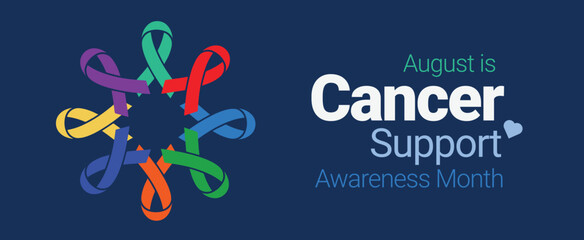 August is World Cancer Support Month vector banner. Flat and colorful design.