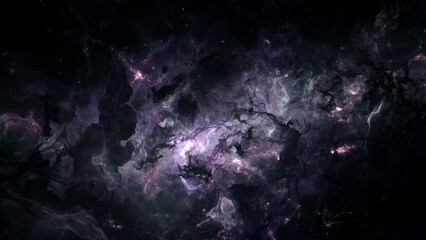 Mystical hostile galaxy star cluster in alien deep space. Science fiction concept illustration of infinite interstellar gas nebula and cosmic celestial bodies glowing in eternity. Cosmic awe wide shot