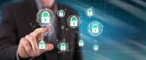 Man touching a network safety concept