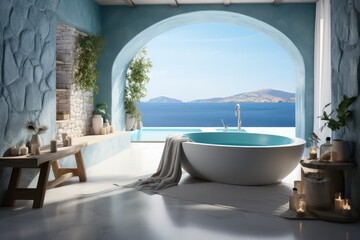 Fototapeta premium Close-Up of a Luxurious bathroom design. Freestanding Tub in a Modern and Stylish Setting