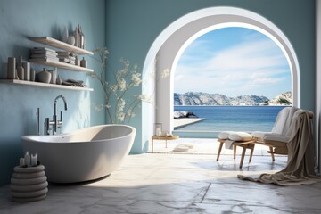 Fototapeta na wymiar Close-Up of a Luxurious bathroom design. Freestanding Tub in a Modern and Stylish Setting