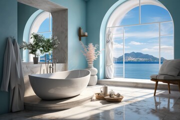 Fototapeta na wymiar Close-Up of a Luxurious bathroom design. Freestanding Tub in a Modern and Stylish Setting
