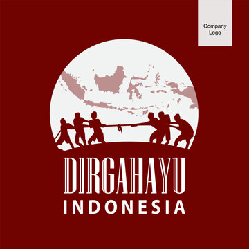 independence day indonesia with tug of war silhouette illustration in white circle