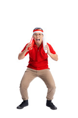 Indonesian man supporting Indonesian team when competing