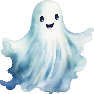 Cute Ghost Cartoon Watercolor. Generative AI