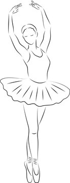 Beautiful ballerina in outlines. Vector hand drawn ballet dancer. Black and white outline drawing	