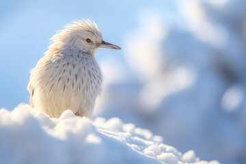 White Himalayan snowcock close-up. Against a backdrop of snowy landscape and blue sky, in a natural habitat. Generative AI professional photo imitation.