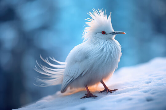 White Himalayan snowcock closeup. Against a backdrop of snowy landscape, in a natural habitat. Generative AI professional photo imitation.