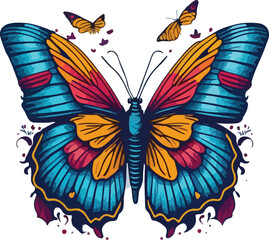 Fototapeta na wymiar Colorful butterfly face vibrant bold vivid colors t-shirt design vector illustrations. Chromatic fluttering butterfly enigma